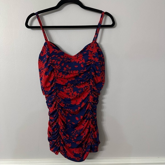 Lands’ End Women’s Blue & Red Floral Tankini Swimsuit Top Size 16 GUC - Picture 2 of 7